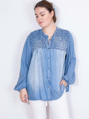 Smock denimlook skjorte - Str. 38-48