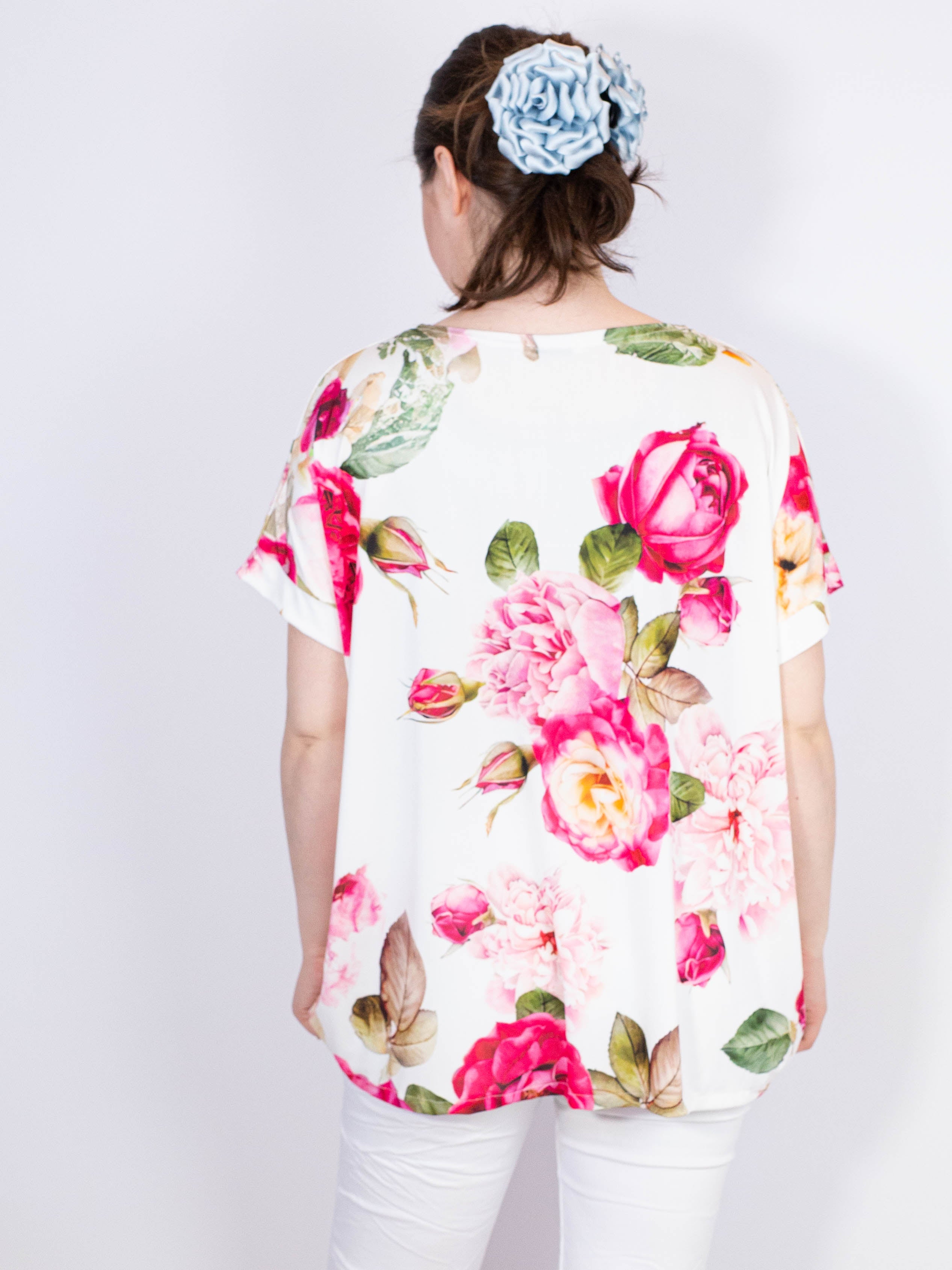 T-Shirt med rose print rosa