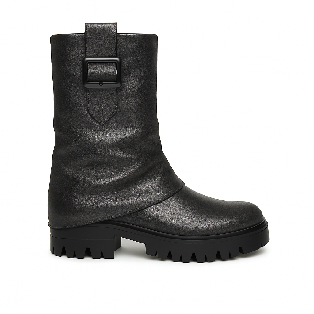 Chunky støvler med fold metallic look by Flyfor
