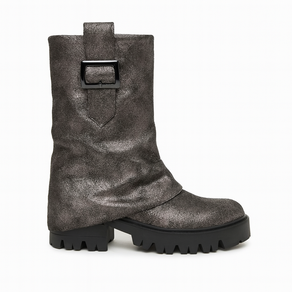 Chunky støvler med fold metallic look by Flyfor