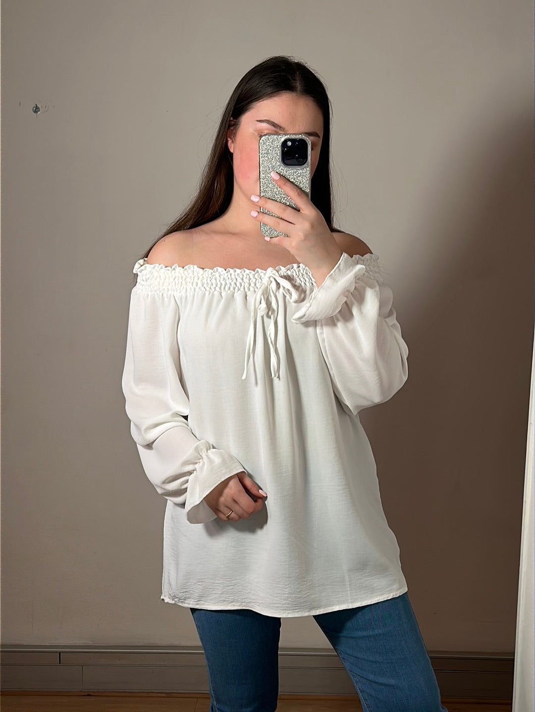 Bluse med smock og bånd - Brystmål 130cm - - Live 1